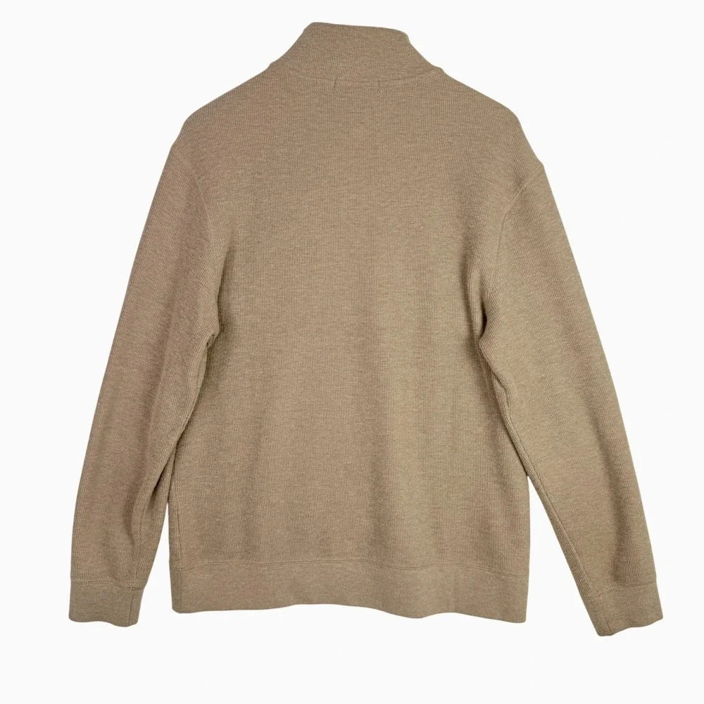 Banana Republic Mens Tan Khaki Waffle Knit Quarter Zip Pullover Sweater M